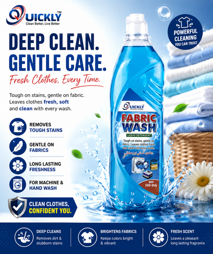 🧺 Quickly Fabric Wash Liquid Detergent 1000 ml – Powerful Deep Cleaning & Fabric Care 😲
